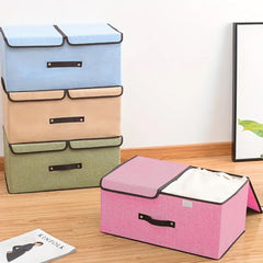 Kuber Industries Double Lid Foldable Storage Box|Toys Storage Bin|Wardrobe Organizer For Clothes|Front Handle & Stackable Pack Of-2 (Pink)