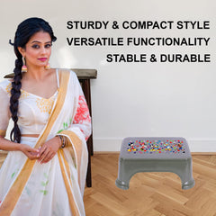 Heart Home Disney Team Stool | Bathroom Square Stool | Plastic Stool For Bathroom | Stool for Kitchen | Bathroom Patla | Support Stool for Bathroom | P6 | Pack of 3 | Multi