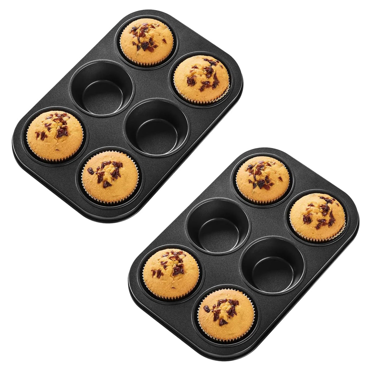 Homestic Pack of 2 6 Slots Non-Stick Cup Cake Tray|Cup Cake Mould for Baking|Idol for Muffin, Small Cake (Black)