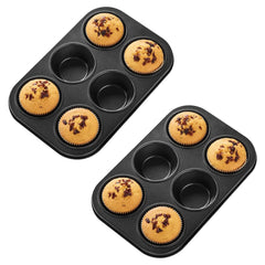 Homestic Pack of 2 6 Slots Non-Stick Cup Cake Tray|Cup Cake Mould for Baking|Idol for Muffin, Small Cake (Black)