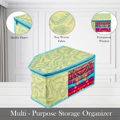 Heart Home Blouse Cover | Clothes Storage Bag | Zipper Wardrobe Organizers | Non-Woven Clothes Organiser | Side Transparent Blouse Organizer | Leaf-Design | Pack of 9 | Green