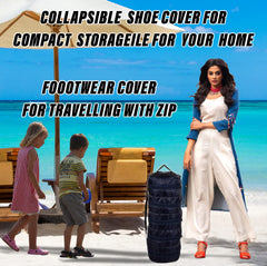 Kuber Industries 5 Layer Hanging Shoe Organizer | Polyester Foldable & Portable Shoes Rack | Travelling Footwear Organizer with Handle | Blue