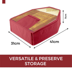 Heart Home Blouse Cover | Clothes Storage Bag | Zipper Wardrobe Organizers | Clothes Organiser with Attached Pocket | Non-Woven Front Transparent Blouse Cover | Pack of 12 | Maroon