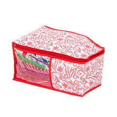 Kuber Industries Leaf Design Non Woven 3 Piece Saree Cover/Cloth Wardrobe Organizer and 3 Pieces Blouse Cover Combo Set (Red) -CTKTC038403