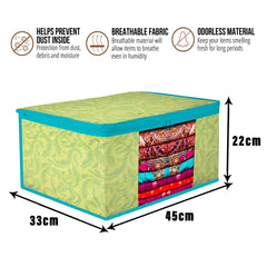 Heart Home Saree Cover & Underbed Stoarge Bag Set | 3 Pieces Saree & 3 Pieces Underbed Storage Bag Combo Set | Zipper Closure & Handle | Leaf-Design | Set of 6 | Green