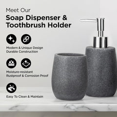 Urbane Home Premium 2-Piece Bathroom Accessories Set | Tooth Brush Holder | Liquid Soap Dispenser (250ml) | Moisture Resistant | Scratch Proof | Black