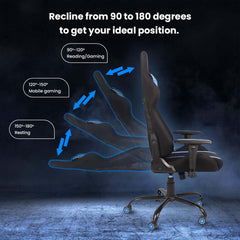 Kuber Industries Ergonomic Office Chairs for Work From Home | Comes with Manual Height Adjustable, Armrest, Headrest & 2D Lumbar Support | Comfy Study Chair for Students with Wheels | Black & Blue
