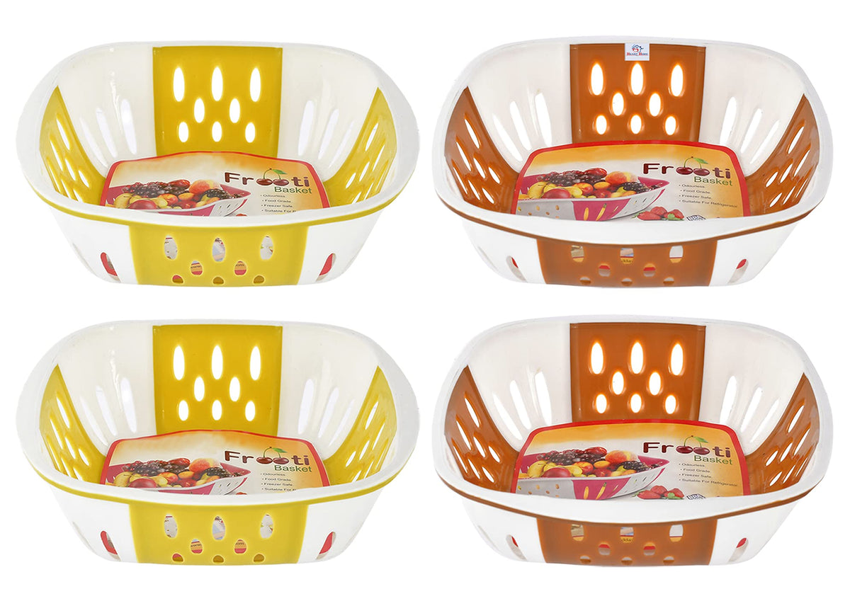 Heart Home Large Plastic Fruit, vegetable Storage Basket- Pack of 4 (Brown & Green)-HS42KUBMART25425