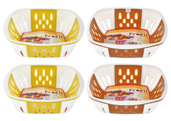 Heart Home Large Plastic Fruit, vegetable Storage Basket- Pack of 4 (Brown & Green)-HS42KUBMART25425
