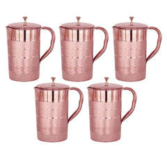 Kuber Industries 1500ml Copper Jug with Lid | BPA Free, Non Toxic, Copper | Rustproof, Durable, Lightweight | with Added Health Benefits of Copper | Ergonomic Design, Easy to Clean | 1.5 L (Pack Of 5)