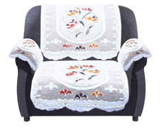 Heart Home Flower Design Cotton 5 Seater Sofa Cover Set with 6 Pieces Arms Cover (Set of 16, Cream)-HEART11986,Standard