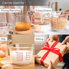Kuber Industries Pack of 2 Borosilicate Glass Measuring Cup | 500ml & 1000ml | Microwave & Dishwasher Safe | Baking Measuring Cup with Handle | Kitchen Accessory Items