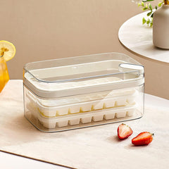 Kuber Industries Pack of 2| 2 Layer Ice Cube Tray with Lid | Ice Cube Storage Box with Ice Scoop | 64 Ice Cube Molds for Freezing | One-Press Demolding | BPA Free | White