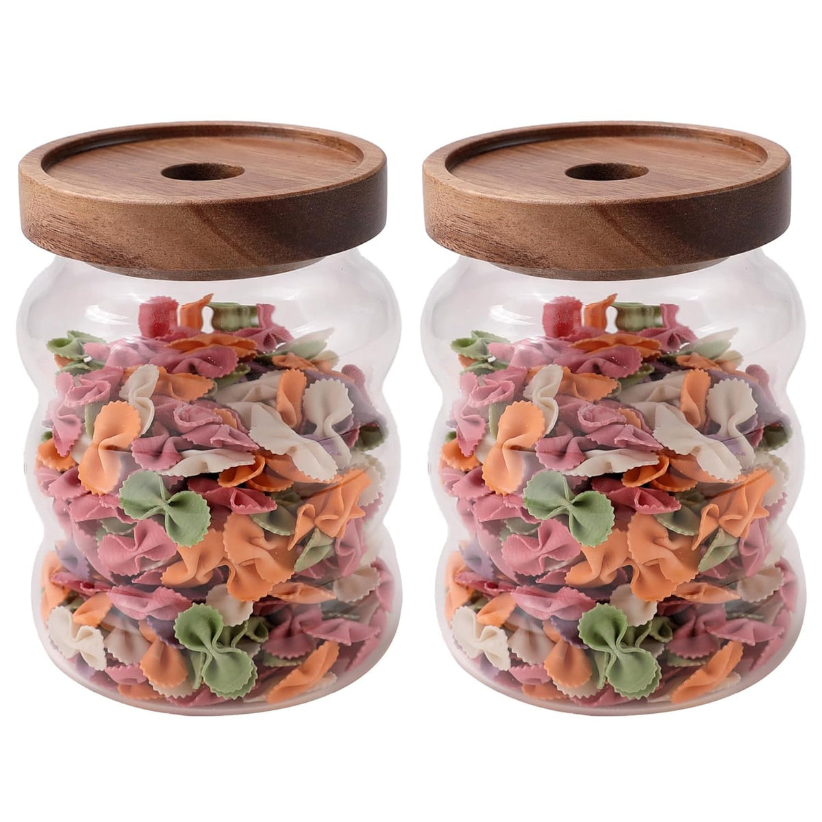 Urbane Home Borosilicate Glass Jar with Bamboo Lid | Kitchen Organizer Items & Storage | Multi-utility, Leakproof, Airtight Storage Jar for Cookies, Snacks, Tea, Coffee, Sugar | Set of 2 (550ml)