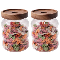 Urbane Home Borosilicate Glass Jar with Bamboo Lid | Kitchen Organizer Items & Storage | Multi-utility, Leakproof, Airtight Storage Jar for Cookies, Snacks, Tea, Coffee, Sugar | Set of 2 (550ml)