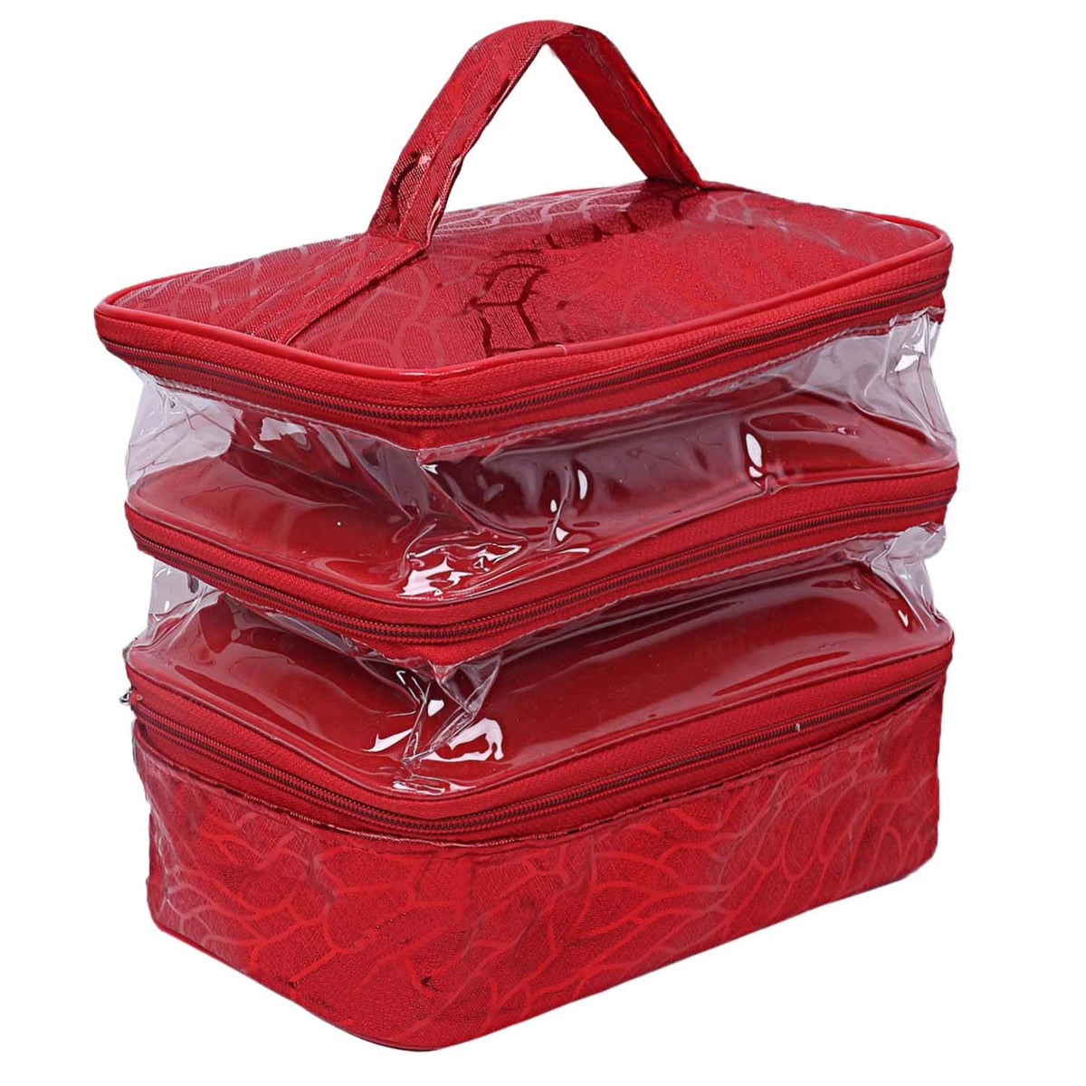 Kuber Industries CTKTC21153 Laminated PVC Make Up Kit Cum Jewellery Kit (Transparent , Maroon)