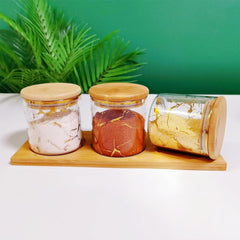 Urbane Home Borosilicate Glass Containers with Bamboo Lid and Tray|Kitchen Organizer Items and Storage|Multipurpose Airtight Containers|3 Pieces Kitchen Containers Set-850ml Each