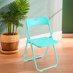 Urbane Home Folding Chair for Home | Iron Frame & PP Plastic Seat | Lightweight, Portable, Balcony, Garden, Camping Chair | Anti Slip Legs | Indoor Outdoor Chair | Lake Blue | 44 * 42 * 75cm