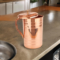 Kuber Industries 2L Pure Copper/Tamba Jug for Water with Lid | Leak Proof, Durable & Rust Free Detox Water Jar for Home & Dining Table | Tambe ka Jug for Health Benefits | Copper