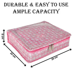 Heart Home Jewellery Kit | Check Design Vanity Box for woman | Laminated Jewellery Kit with Support | Jewellery Kit with 5 Pouch & Bangle Roll | Pack of 2 | Pink