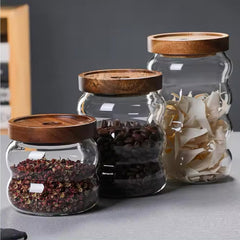 Urbane Home Borosilicate Glass Jar with Bamboo Lid | Multi-utility | Leakproof | Airtight Storage Jar for Cookies, Snacks, Tea, Coffee, Sugar | Set of 3 (340ml, 550ml, 700ml)