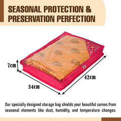 Heart Home Saree Cover | Clothes Storage Bag | Suit Packing Cover | Cloth Stoarge Organizer | Wardrobe Cloth Storage Organiser with Zip | Side Embroidery-Design | 3 Inch | Pack of 9 | Pink