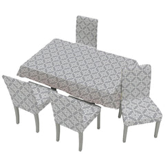 Kuber Industries Set of 5 Waterproof & Oil Repellent Dining Table Chair Cover 4 Seater Full Set | Washable & Dustproof Table & Seat Cover Protector Slipcover | Trellis Pattern Grey