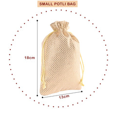 Kuber Industries Potli | Zari Wedding Potli | Drawstring Closure Potli | Wallet Potli | Christmas Gift Potli | Baby Shower Potli | Traditional Shagun Potli | 5x7 Inch | Small | Pack of 4 | Golden