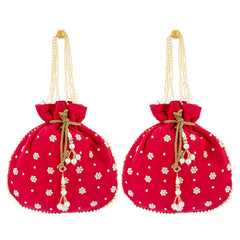 Kuber Industries Ethnic Clutch Silk 2 Pieces Potli Batwa Pouch Bag with Beadwork Gift For Women (Rani) - CTKTC23088