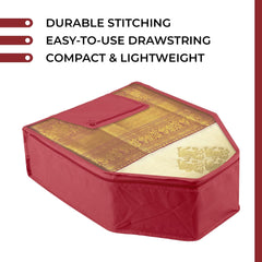 Heart Home Blouse Cover | Clothes Storage Bag | Zipper Wardrobe Organizers | Clothes Organiser with Attached Pocket | Non-Woven Front Transparent Blouse Cover | Pack of 12 | Maroon