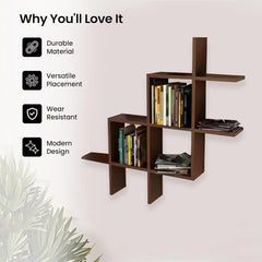 Heart Home Durable Wooden Sturdy & Long Lasting Floating Wall Mount Wooden Wall Shelf for Bedroom & Living Room | Furniture Wall Rack Shelf for Decor | Brown