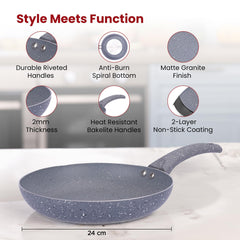 Heart Home Non-Stick Aluminum Frying Pan with Handle | Lightweight Induction Pan for Omelettes & Fish Cooking & Tadka | Scratch Resistent, Gas & Induction Compatible | Grey