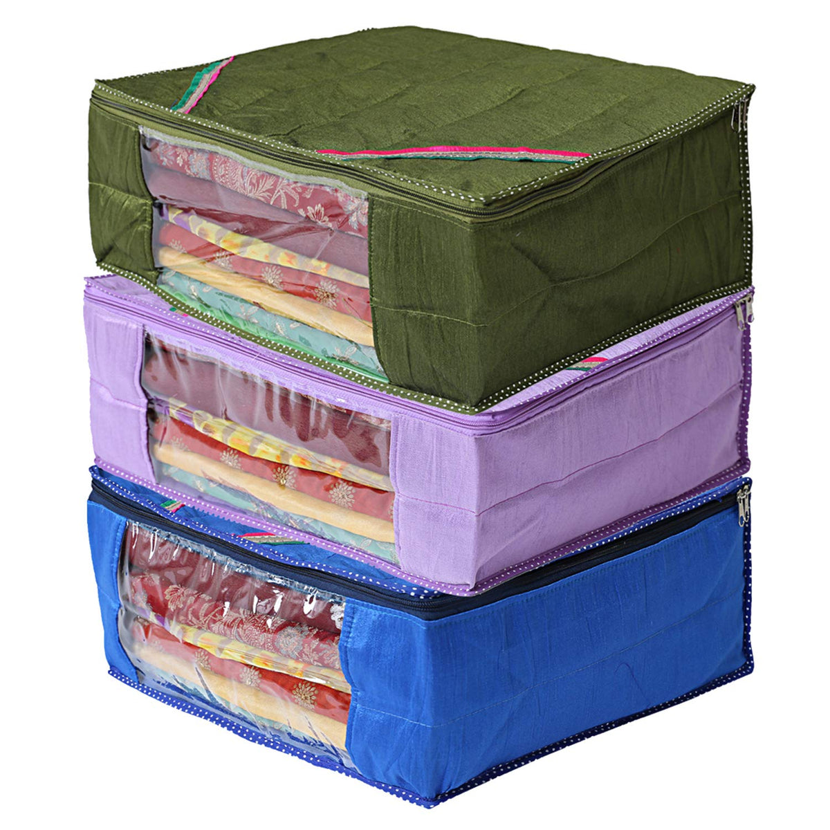 Kuber Industries 3 Piece Raw Silk Saree Cover (CTKTC2867)