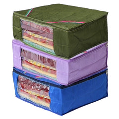 Kuber Industries 3 Piece Raw Silk Saree Cover (CTKTC2867)