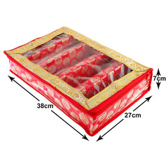 Heart Home Ornament Circle Design Laminated 5 Rod Box, Organizer For Bangle, Watches, Bracelets, Jewellery With Tranasparent Top - Pack of 2 (Red)-47HH0428