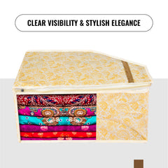 Heart Home Blouse Cover | Clothes Storage Bag | Zipper Wardrobe Organizers | Non-Woven Clothes Organiser | Side Transparent Blouse Organizer | Carry-Design | Pack of 12 | Yellow