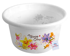 Heart Home Flower Print Unbreakable Plastic Multipurpose Bath Tub/Washing Tub 25 LTR (White)-HEART10592