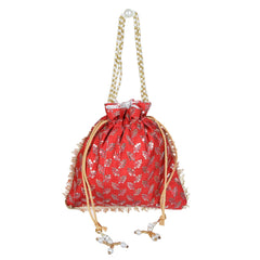 Heart Home Potli|Silk Wedding Potli|Drawstring Closure Potli|Wallet Potli|Christmas Gift Potli|Baby Shower Potli|Traditional Shagun Potli|Square Embroidery Potli|Red