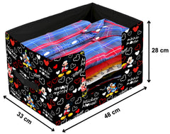 Heart Home Disney Mickey Print Non-Woven Fabric Foldable Cloth Storage Boxes Organizer for Wardrobe With Handle (Black)-HHEART16089