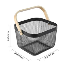 Urbane Home Metal Mesh Steel Basket,Fruit Basket Bin, Storage Organizer with Handle for Hanging Kitchen Baskets, White Multi-Functional Fruit Vegetable Basket for Cabinets Cupboards (Black)