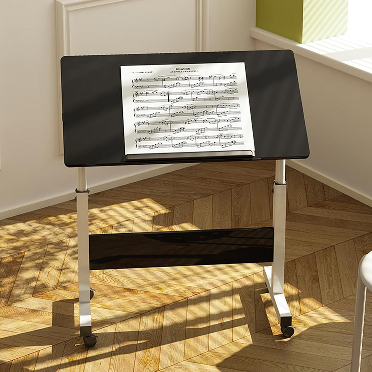 Heart Home Space-Saving Wooden Oblong Foldable Table with Tablemate Finish with Wheels | Portable & Manual Height Adjustable Laptop Tables for Work from Home | 80480BLK-Black & Grey