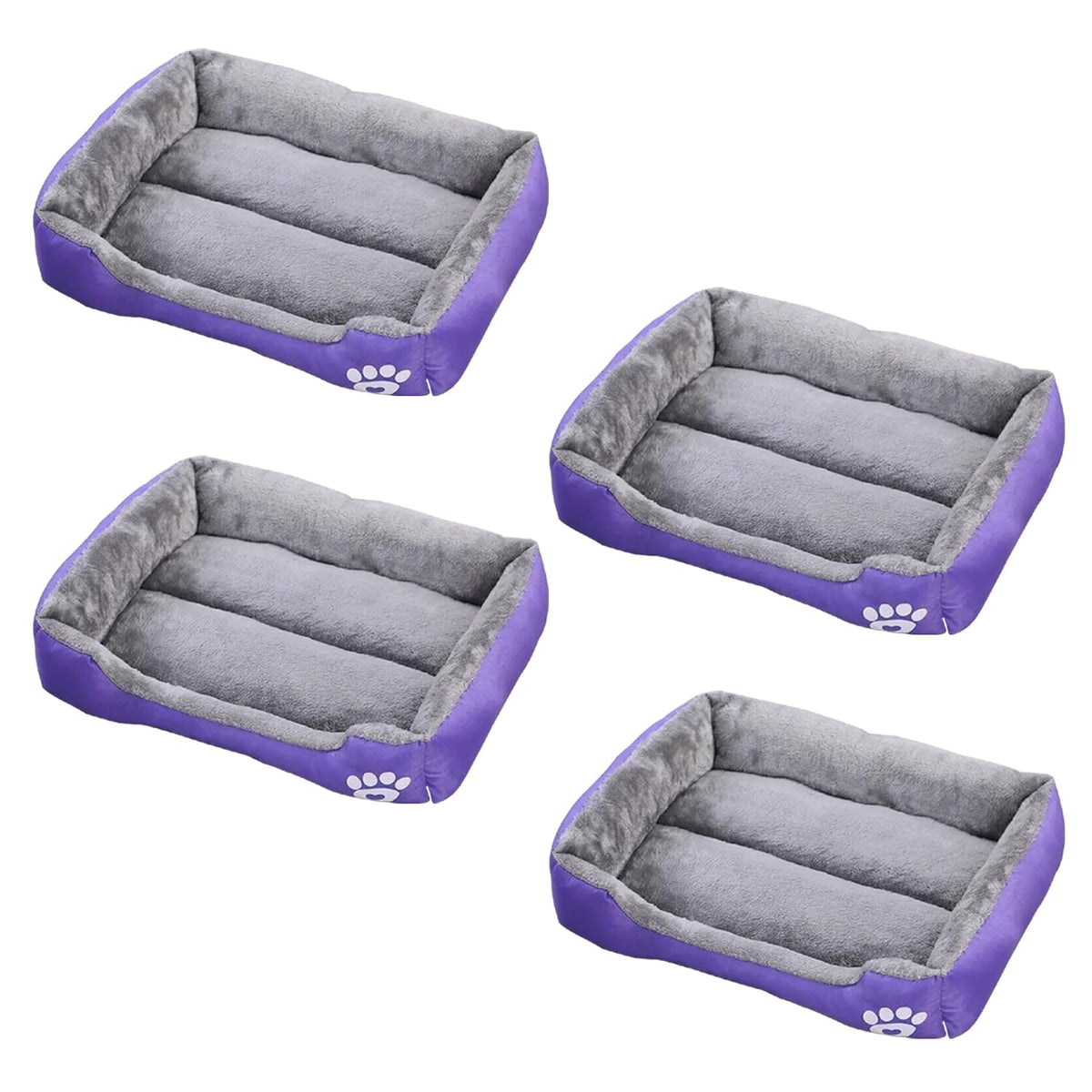 Kuber Industries Dog & Cat Bed|Super Soft Plush Top Pet Bed|Oxford Cloth Polyester Filling| Washable Dog Bed|Rectangular Cat Bed with Rise-Edge Pillow|QY036P-S|Purple(Pack of 4)