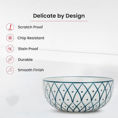 Kuber Industries Ceramic Food Bowl Set | Chini Mitti Bowl | Microwave, Dishwasher Safe Ceramic Bowl | Green Box Print - White