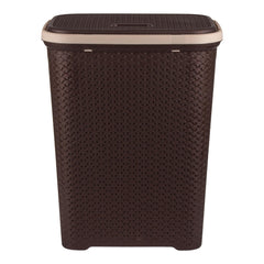Kuber Industries Laundry Basket | Plastic Cloth Storage Hamper | Laundry Storage Basket with Lid | Laundry Basket For Bathroom | Storage Organizer | ELEGANCE | Brown