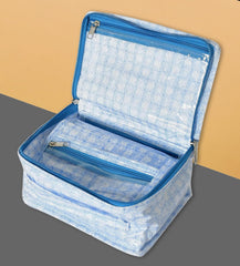 Heart Home Jewellery Kit | Check Design Vanity Box for woman | Laminated Jewellery Kit for woman | Jewellery Kit with 8 Transparent Pouch | Pack of 2 | Blue