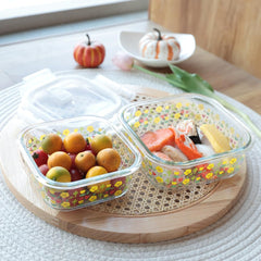 Kuber Industries Borosilicate Printed Container With Lid (Square) | JDA052-MUL | Transparent | Pack Of 2