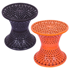 Heart Home Seating Stool | Plastic Mesh Damroo Stool | Both Sided Stool for Guestroom | Damroo Style Stool | Stool for Graden | Stool for Balcony | Pack of 2 | Multi