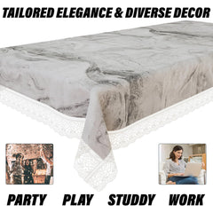 Heart Home Center Table Cover | PVC Table Cloth Cover | 4 Seater Table Cloth | Marble Table Cover | Table Protector | Table Cover for Center Table | 40x60 Inch | CTC | Gray