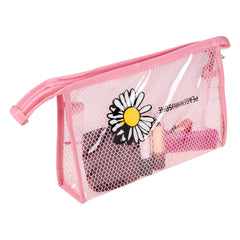 Heart Home Toiletry Pouch | Cosmetic Makeup Pouch | Vanity Pouch for Woman | Makeup Accessories Pouch | Transparent Net Pouch | Sunflower-Cosmetic Pouch | Pink