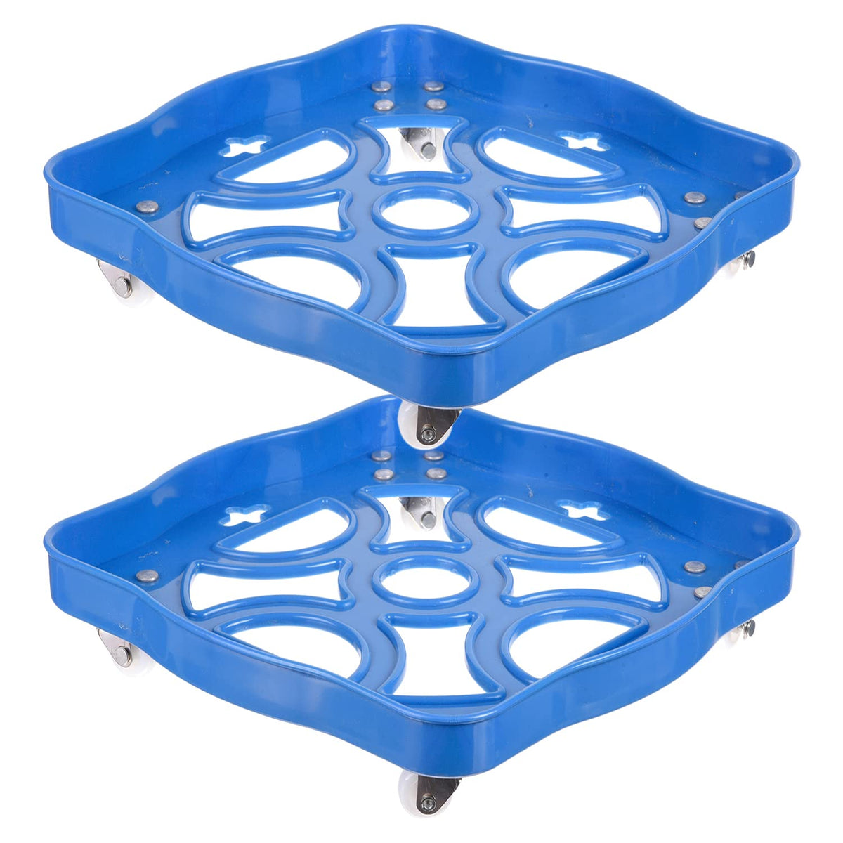 Kuber Industries Cylinder Stand|Unbreakable Plastic Gas Cylinder Stand|LPG Cylinder Stand|Gas Trolly|Square Shape Cylinder Trolley with Wheels|Pack of 2 (Blue)